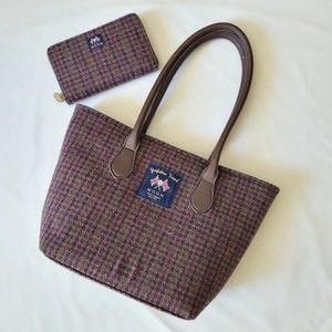 New Moon Burgundy Dogstooth Wool Tote Bag and Wallet Bundle Yorkshire Tweed